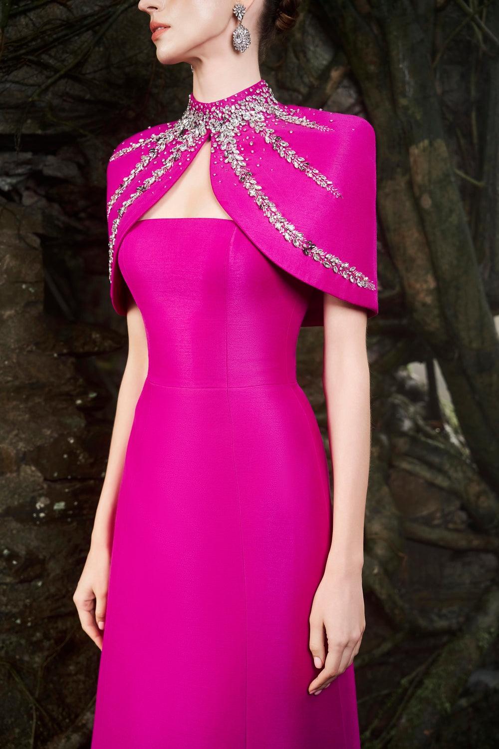 High Neck Crystal-Embellished Short Cape